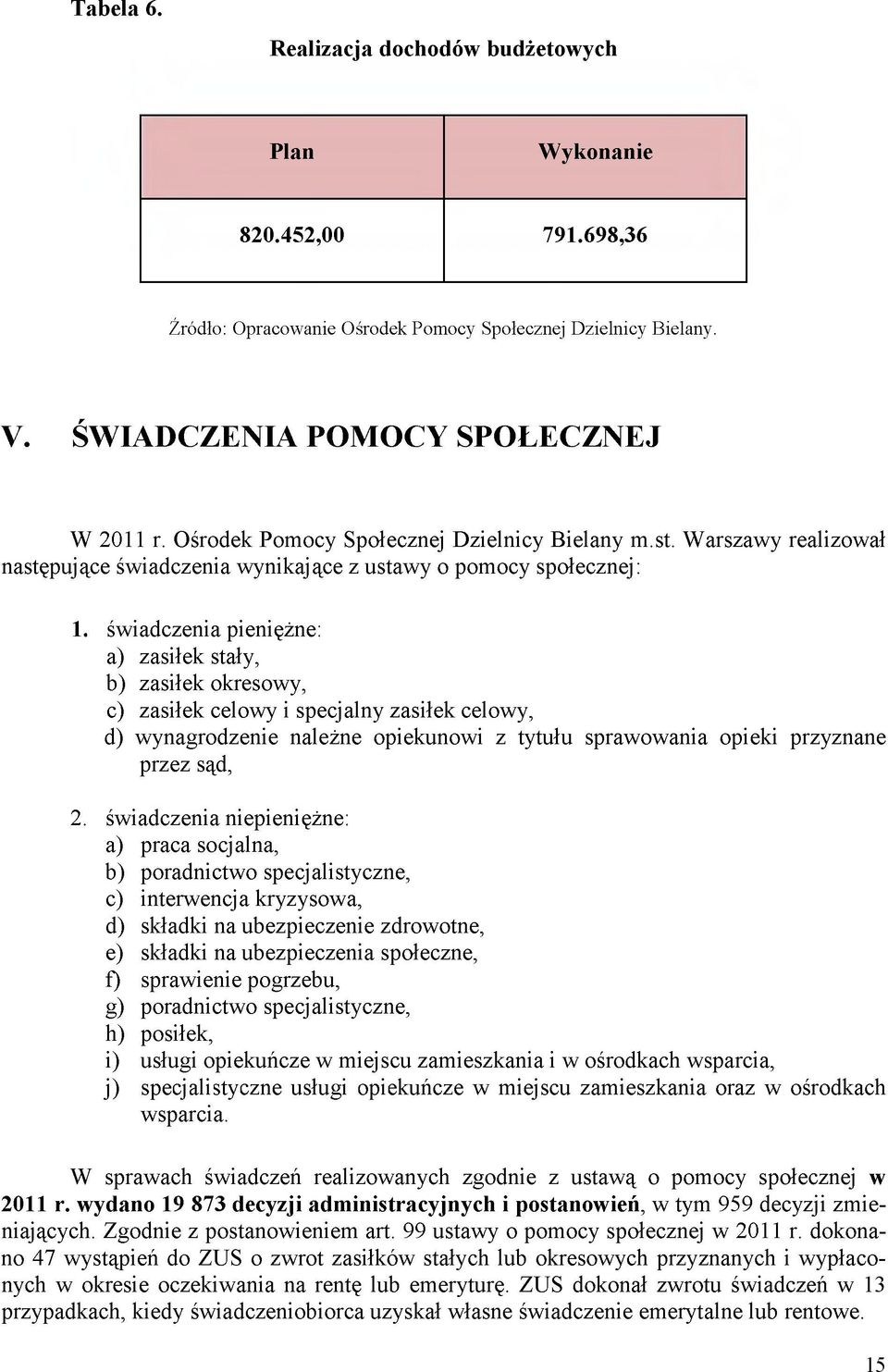 świadczenia pieniężne: a) zasiłek stały, b) zasiłek okresowy, c) zasiłek celowy i specjalny zasiłek celowy, d) wynagrodzenie należne opiekunowi z tytułu sprawowania opieki przyznane przez sąd, 2.