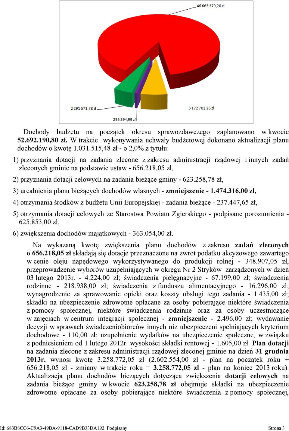 218,05 zł, 2) przyznania dotacji celowych na zadania bieżące gminy - 623.258,78 zł, 3) urealnienia planu bieżących dochodów własnych - zmniejszenie - 1.474.