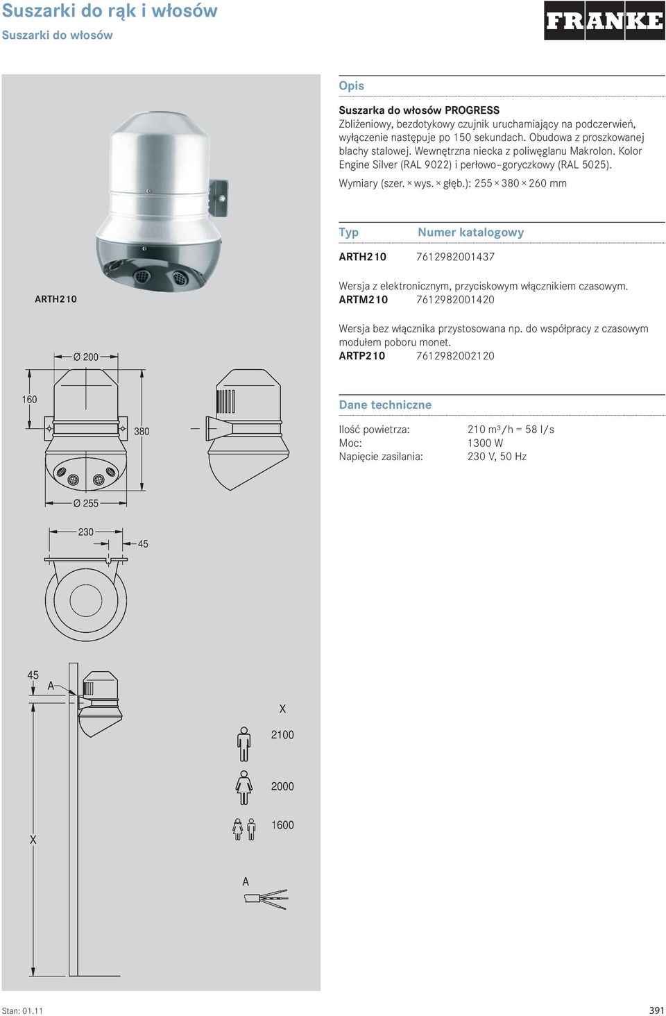 głęb.): 255 380 260 mm ARTH210 7612982001437 ARTH210 Wersja z elektronicznym, przyciskowym włącznikiem czasowym.