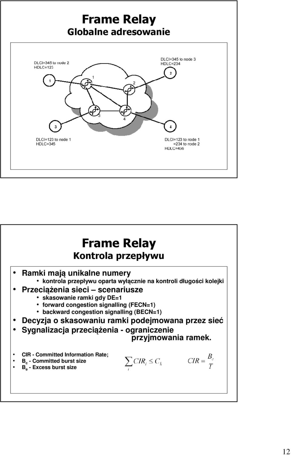 signalling (FECN=1) backward congestion signalling (BECN=1) Decyzja o skasowaniu ramki podejmowana przez sieć Sygnalizacja