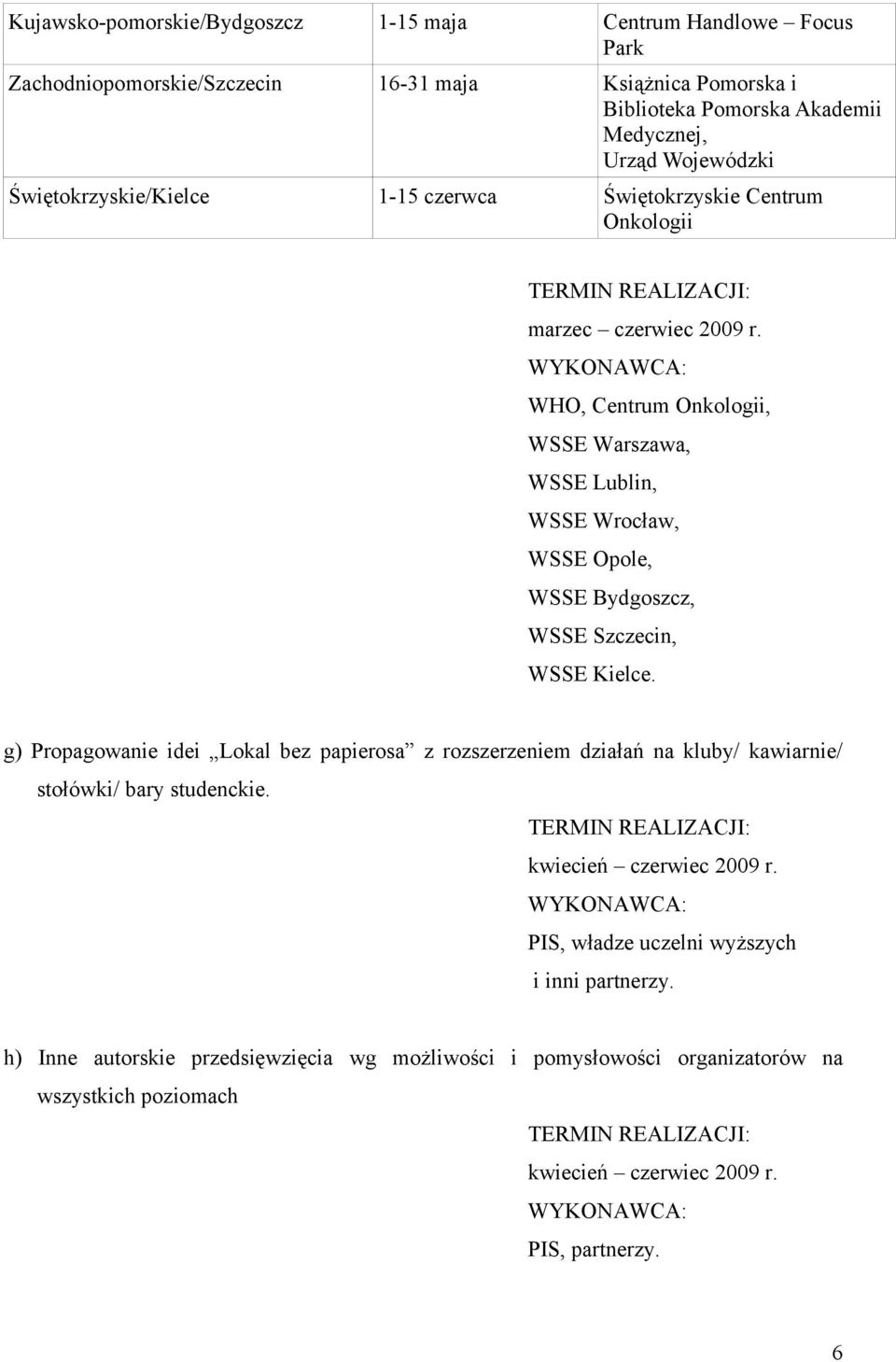 WHO, Centrum Onkologii, WSSE Warszawa, WSSE Lublin, WSSE Wrocław, WSSE Opole, WSSE Bydgoszcz, WSSE Szczecin, WSSE Kielce.