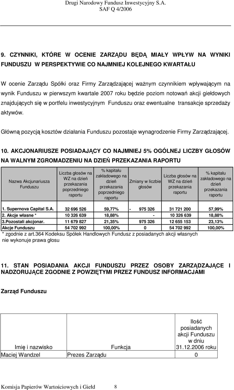 Główną pozycją kosztów działania Funduszu pozostaje wynagrodzenie Firmy Zarządzającej. 10.