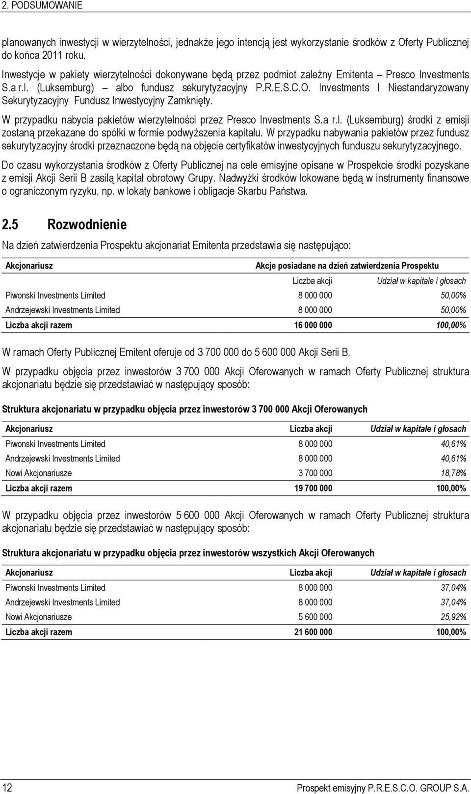 Investments I Niestandaryzowany Sekurytyzacyjny Fundusz Inwestycyjny Zamknięty. W przypadku nabycia pakietów wierzyteln