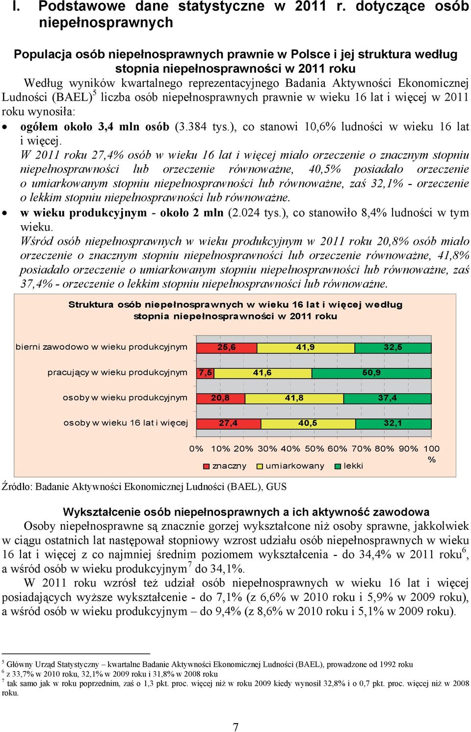 Aktywności Ekonomicznej Ludności (BAEL) 5 liczba osób niepełnosprawnych prawnie w wieku 16 lat i więcej w 2011 roku wynosiła: ogółem około 3,4 mln osób (3.384 tys.