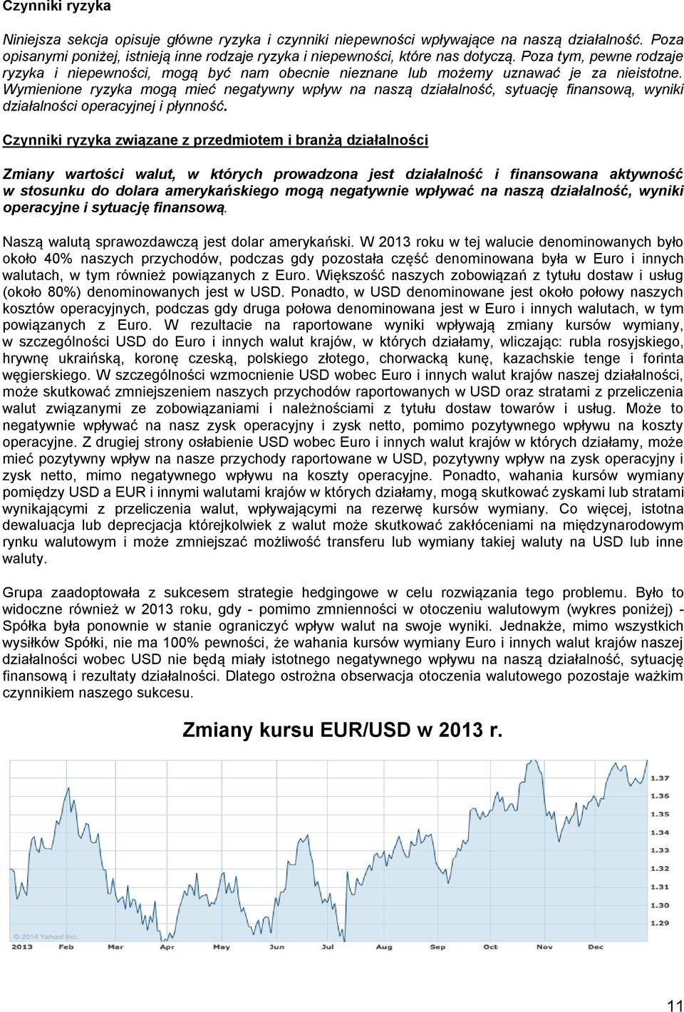 Wymienione ryzyka mogą mieć negatywny wpływ na naszą działalność, sytuację finansową, wyniki działalności operacyjnej i płynność.