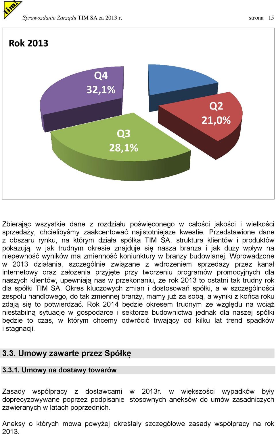 Przedstawione dane z obszaru rynku, na którym działa spółka TIM SA, struktura klientów i produktów pokazują, w jak trudnym okresie znajduje się nasza branża i jak duży wpływ na niepewność wyników ma