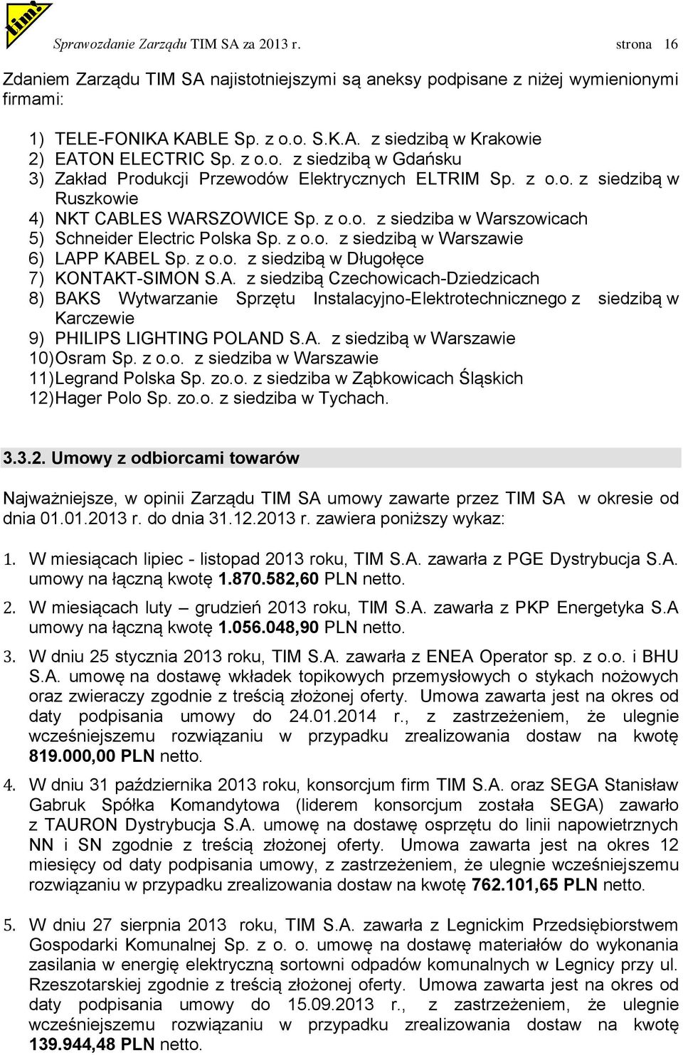 z o.o. z siedzibą w Warszawie 6) LAPP KABEL Sp. z o.o. z siedzibą w Długołęce 7) KONTAKT-SIMON S.A. z siedzibą Czechowicach-Dziedzicach 8) BAKS Wytwarzanie Sprzętu Instalacyjno-Elektrotechnicznego z siedzibą w Karczewie 9) PHILIPS LIGHTING POLAND S.