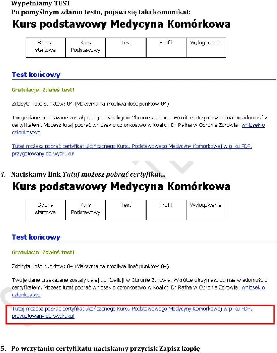 Naciskamy link Tutaj możesz pobrać certyfikat.