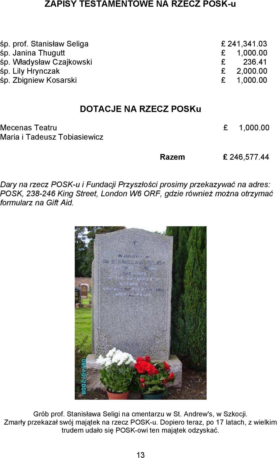 44 Dary na rzecz POSK-u i Fundacji Przyszło ci prosimy przekazywać na adres: POSK, 238-246 King Street, London W6 ORF, gdzie równie mo na otrzymać formularz na