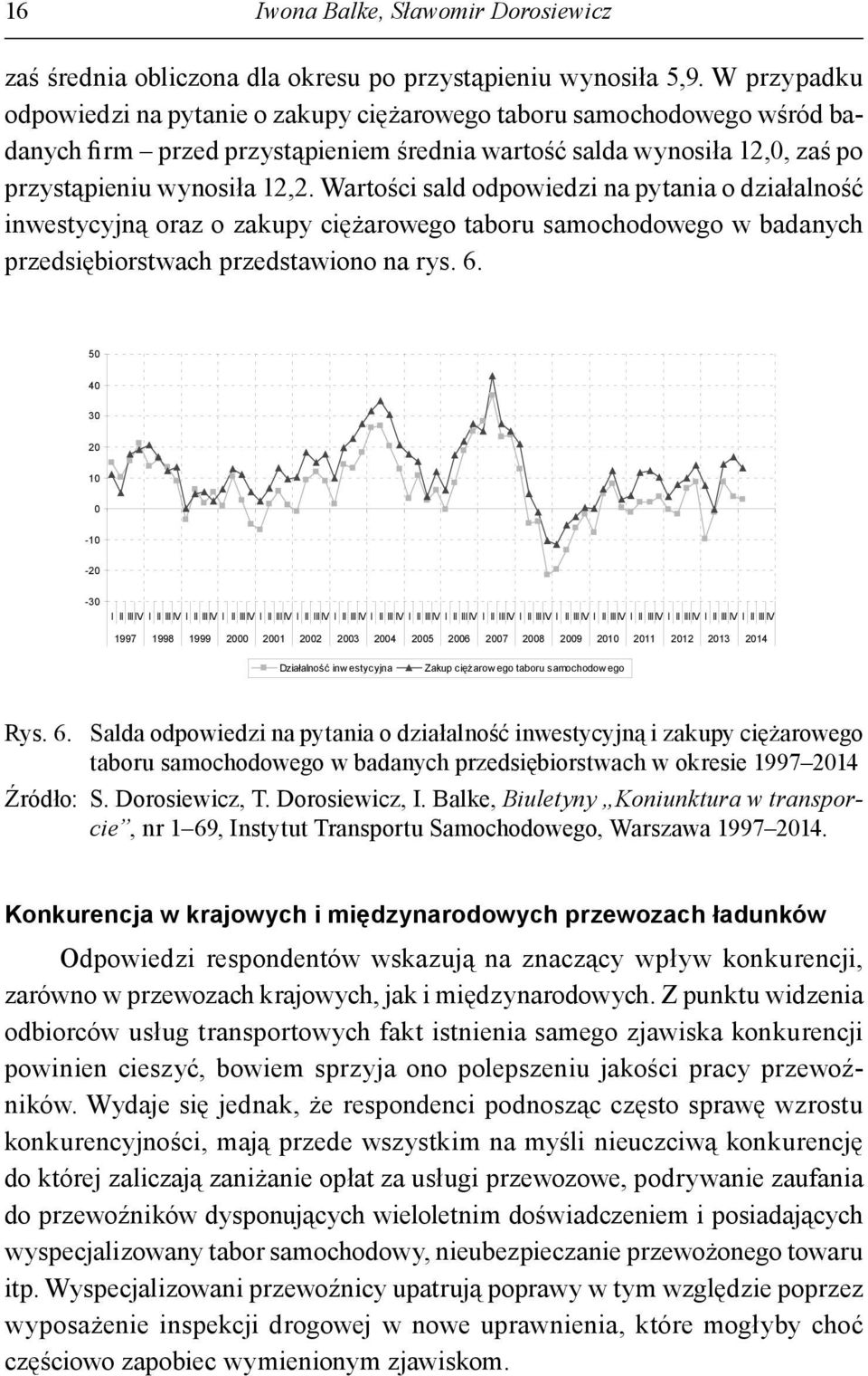 Wartości sald odpowiedzi na pytania o działalność inwestycyjną oraz o zakupy ciężarowego taboru samochodowego w badanych przedsiębiorstwach przedstawiono na rys. 6.