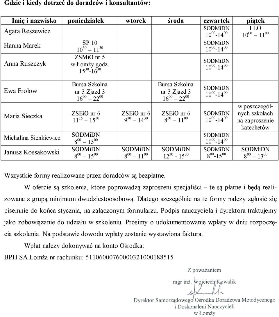 15 30-16 30 10 00-14 00 Ewa Frołow Maria Sieczka Michalina Sienkiewicz Janusz Kossakowski Bursa Szkolna nr 3 Zjazd 3 16 00 22 00 Bursa Szkolna nr 3 Zjazd 3 16 00 22 00 10 00-14 00 ZSEiO nr 6 ZSEiO nr