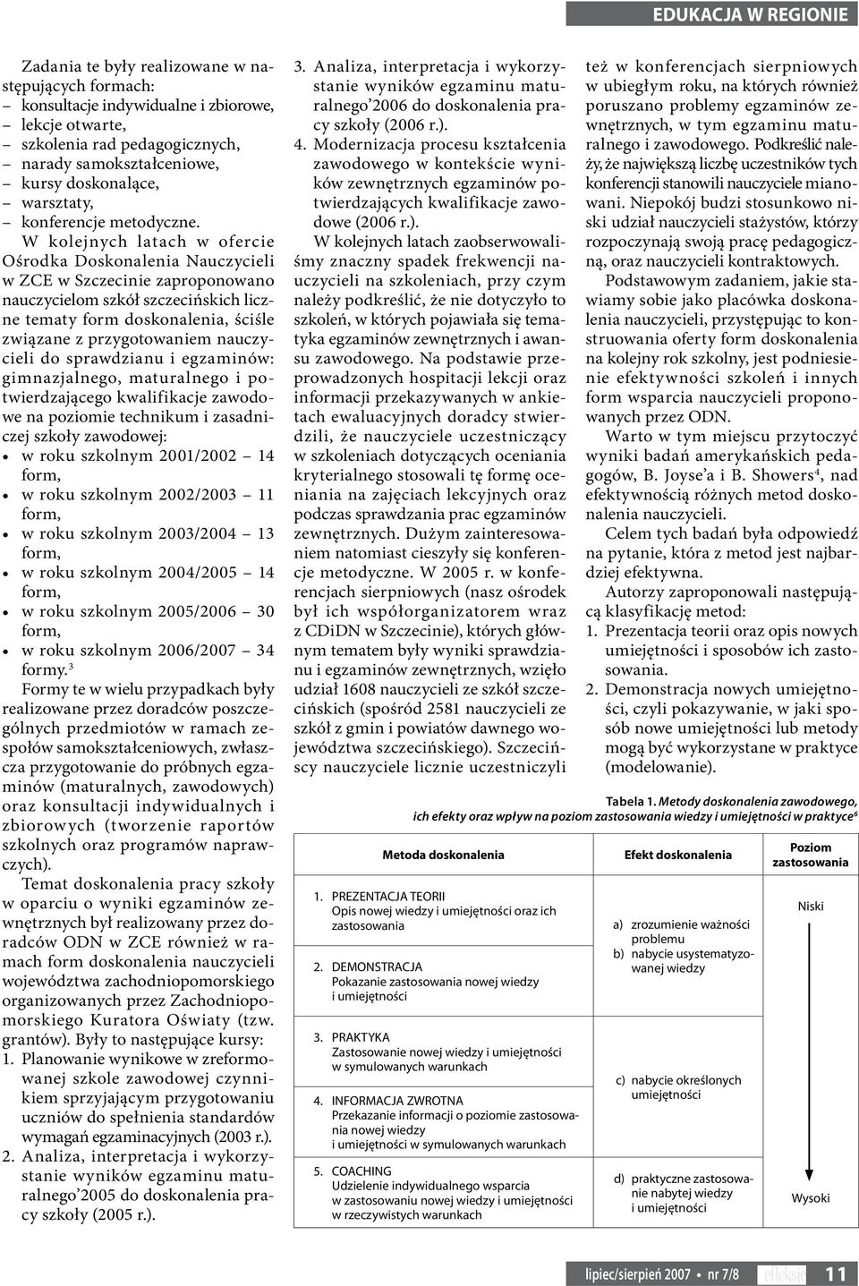 W kolejnych latach w ofercie Ośrodka Doskonalenia Nauczycieli w ZCE w Szczecinie zaproponowano nauczycielom szkół szczecińskich liczne tematy form doskonalenia, ściśle związane z przygotowaniem