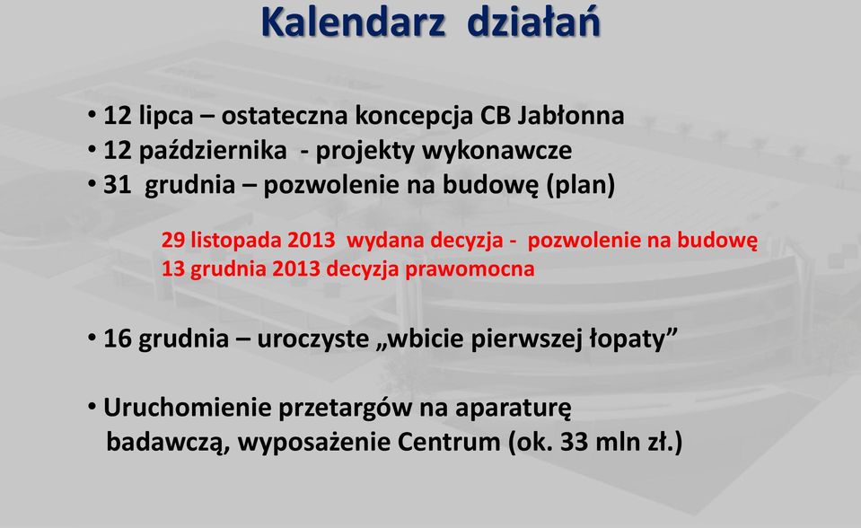 pozwolenie na budowę 13 grudnia 2013 decyzja prawomocna 16 grudnia uroczyste wbicie