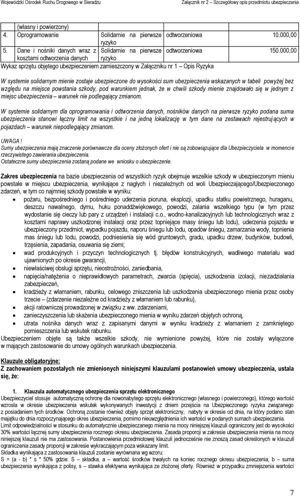 ubezpieczenia wskazanych w tabeli powyżej bez względu na miejsce powstania szkody, pod warunkiem jednak, że w chwili szkody mienie znajdowało się w jednym z miejsc ubezpieczenia warunek nie