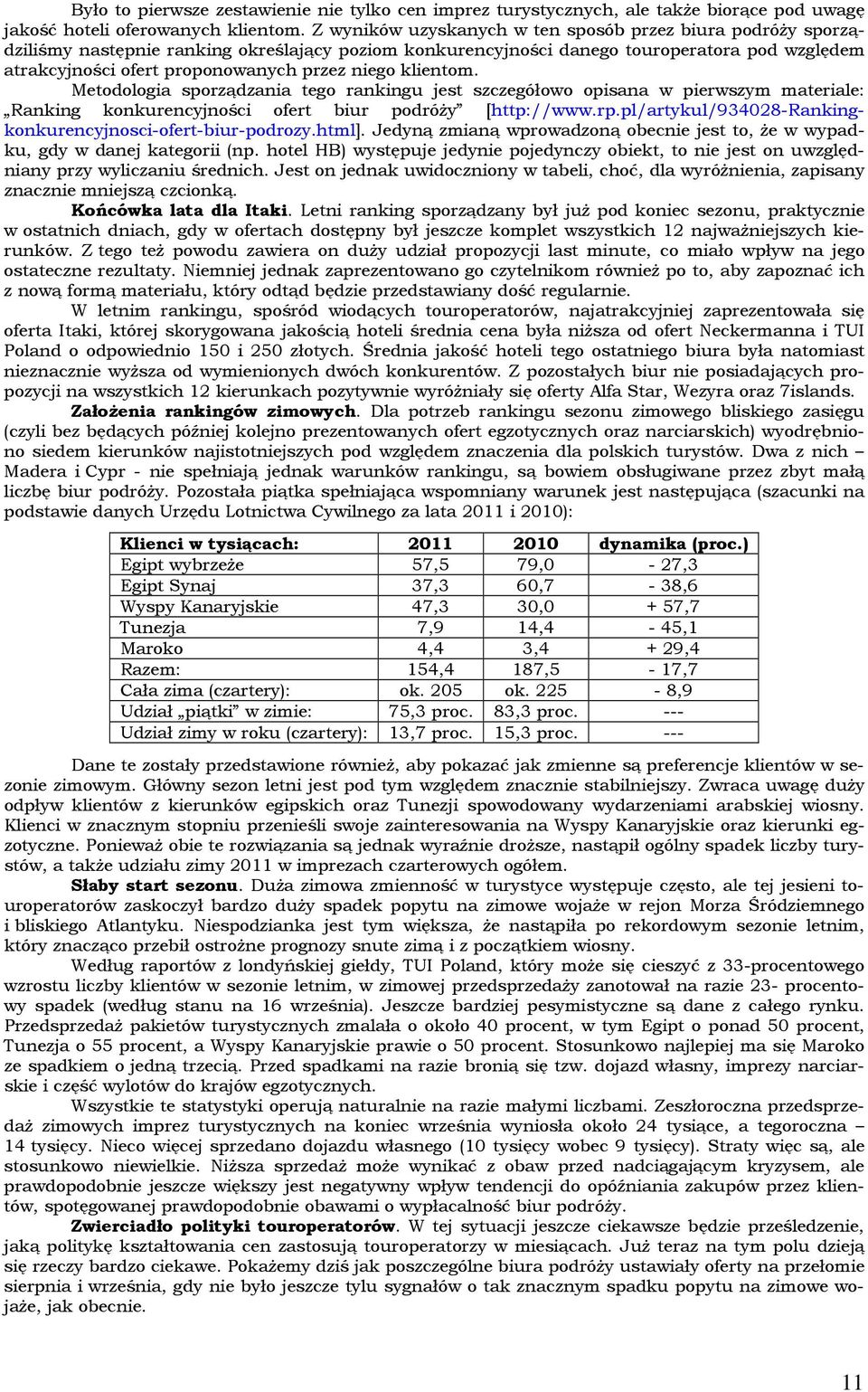 niego klientom. Metodologia sporządzania tego rankingu jest szczegółowo opisana w pierwszym materiale: Ranking konkurencyjności ofert biur podróży [http://www.rp.