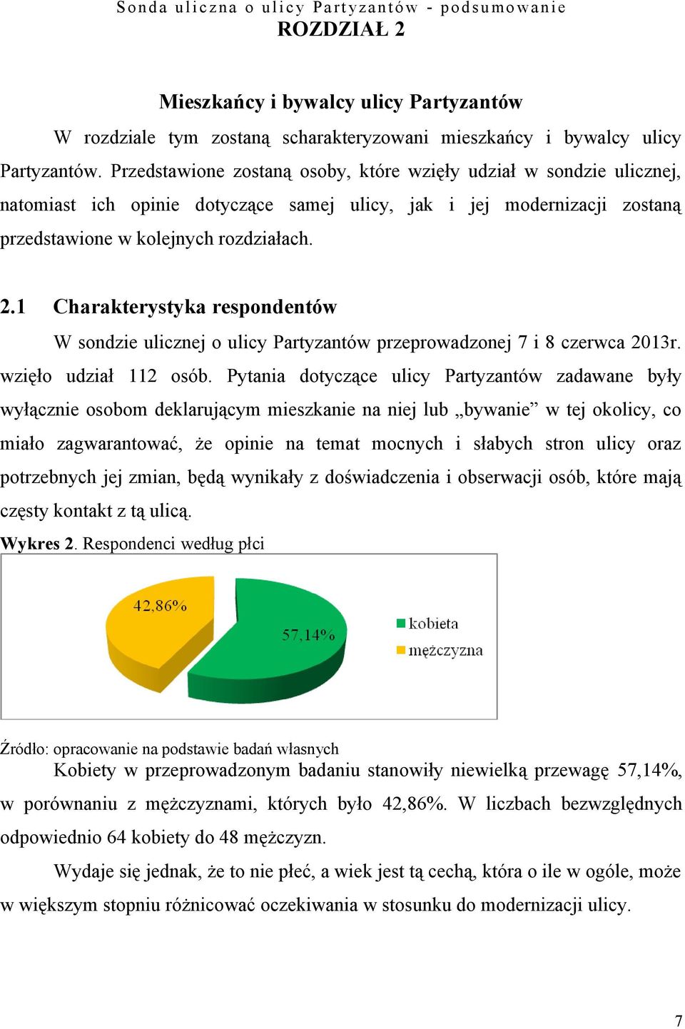 . Charakterystyka respondentów W sondzie ulicznej o ulicy Partyzantów przeprowadzonej i 8 czerwca r. wzięło udział osób.