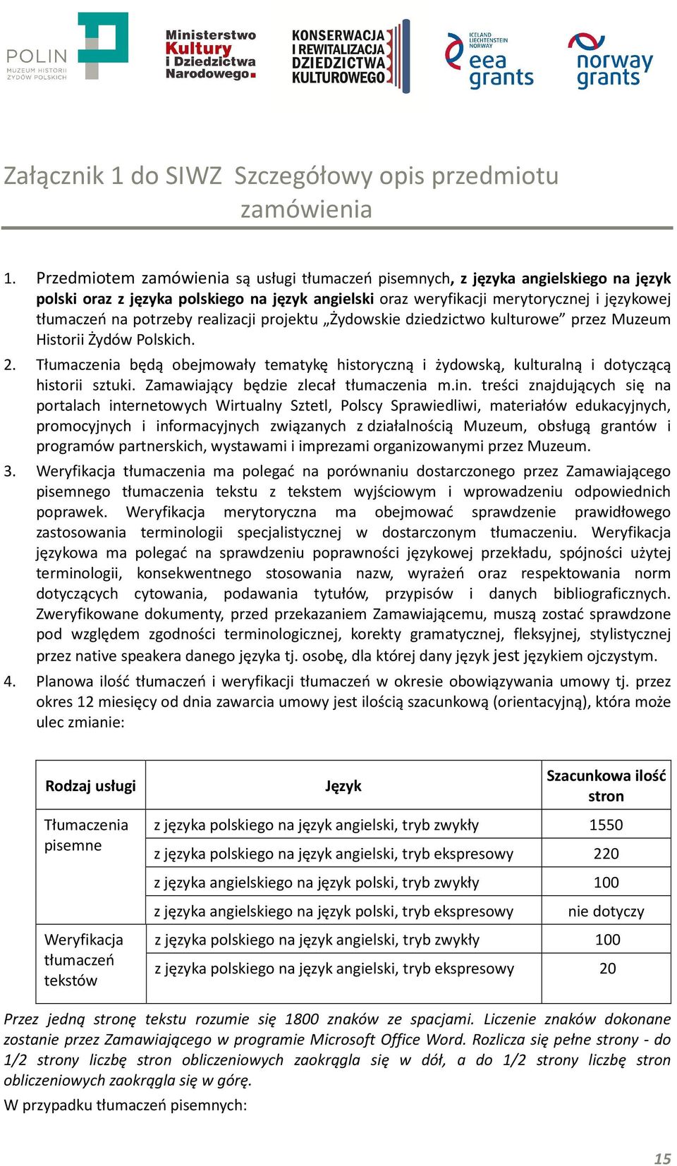 realizacji projektu Żydowskie dziedzictwo kulturowe przez Muzeum Historii Żydów Polskich. 2. Tłumaczenia będą obejmowały tematykę historyczną i żydowską, kulturalną i dotyczącą historii sztuki.