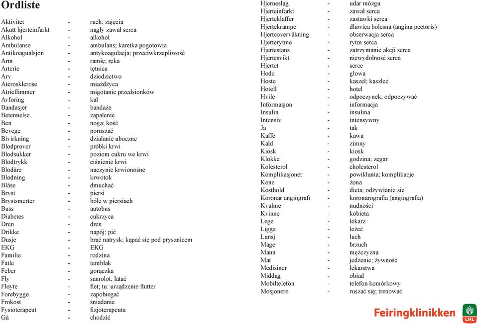 Bivirkning - działanie uboczne Blodprøver - próbki krwi Blodsukker - poziom cukru we krwi Blodtrykk - ciśnienie krwi Blodåre - naczynie krwionośne Blødning - krwotok Blåse - dmuchać Bryst - piersi