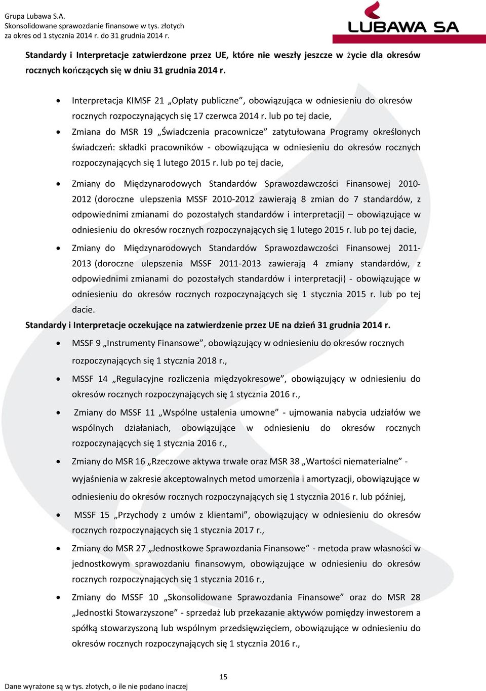 lub po tej dacie, Zmiana do MSR 19 Świadczenia pracownicze zatytułowana Programy określonych świadczeń: składki pracowników - obowiązująca w odniesieniu do okresów rocznych rozpoczynających się 1