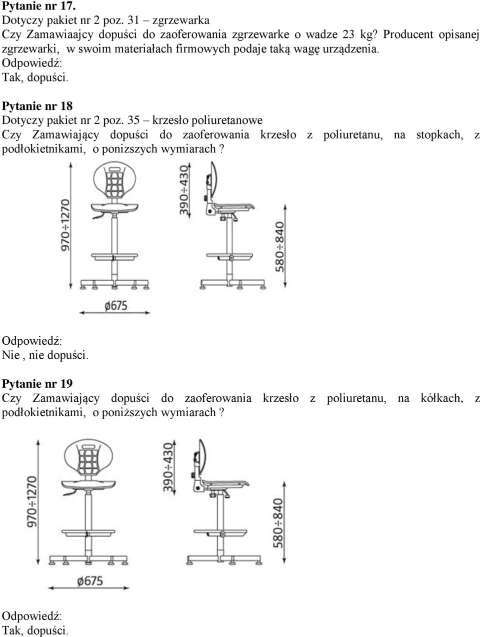 35 krzesło poliuretanowe Czy Zamawiający dopuści do zaoferowania krzesło z poliuretanu, na stopkach, z podłokietnikami, o ponizszych