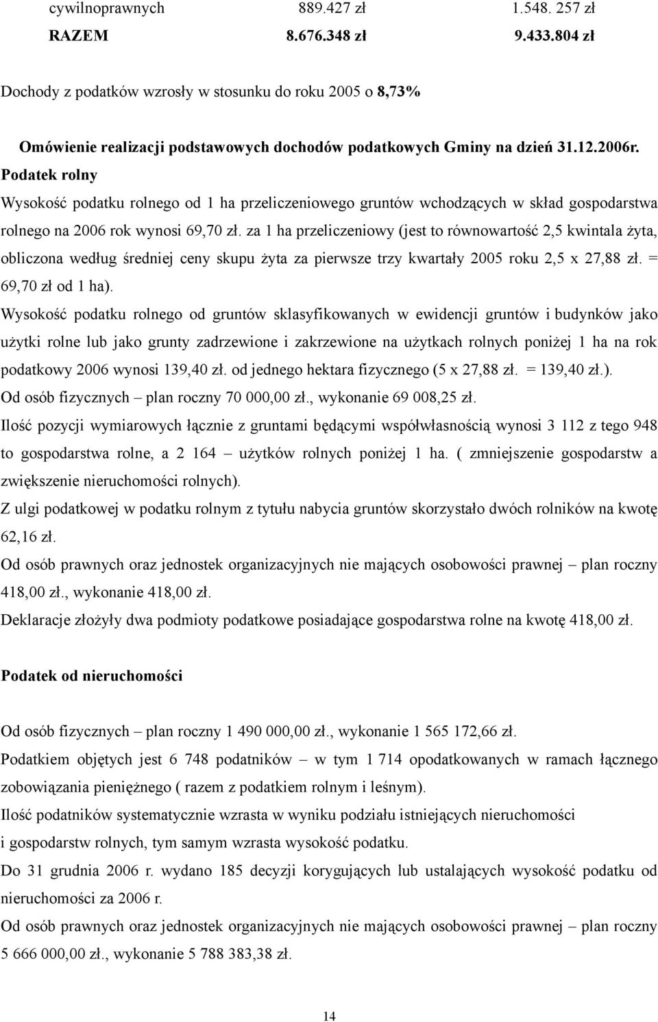 Podatek rolny Wysokość podatku rolnego od 1 ha przeliczeniowego gruntów wchodzących w skład gospodarstwa rolnego na 2006 rok wynosi 69,70 zł.