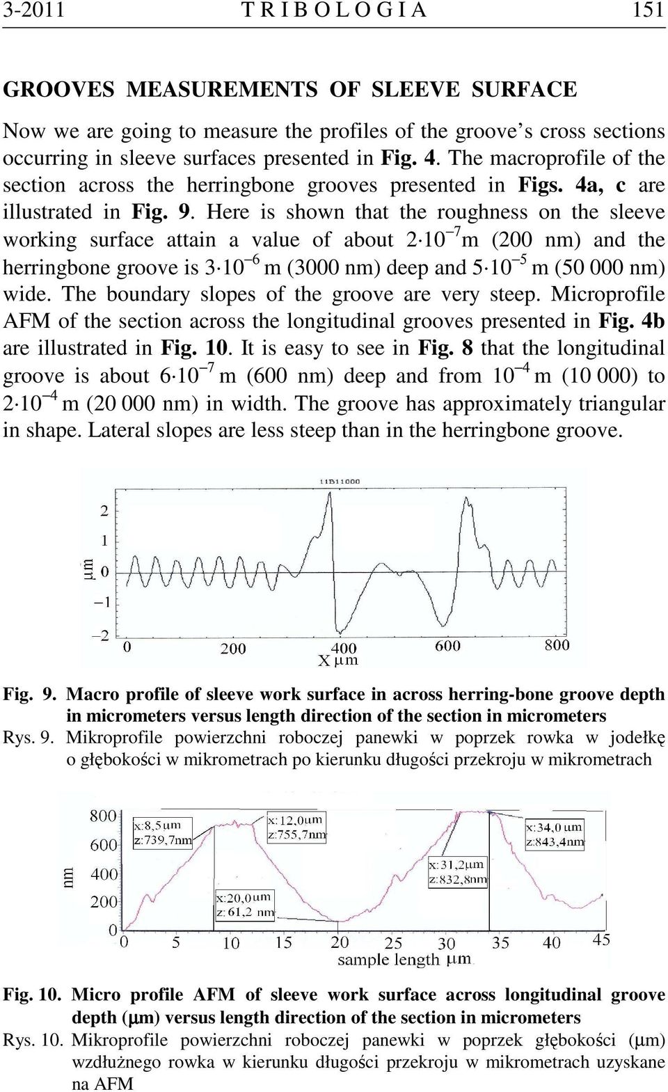 Here is shown that the roughness on the sleeve working surface attain a value of about 2 10 7 m (200 nm) and the herringbone groove is 3 10 6 m (3000 nm) deep and 5 10 5 m (50 000 nm) wide.