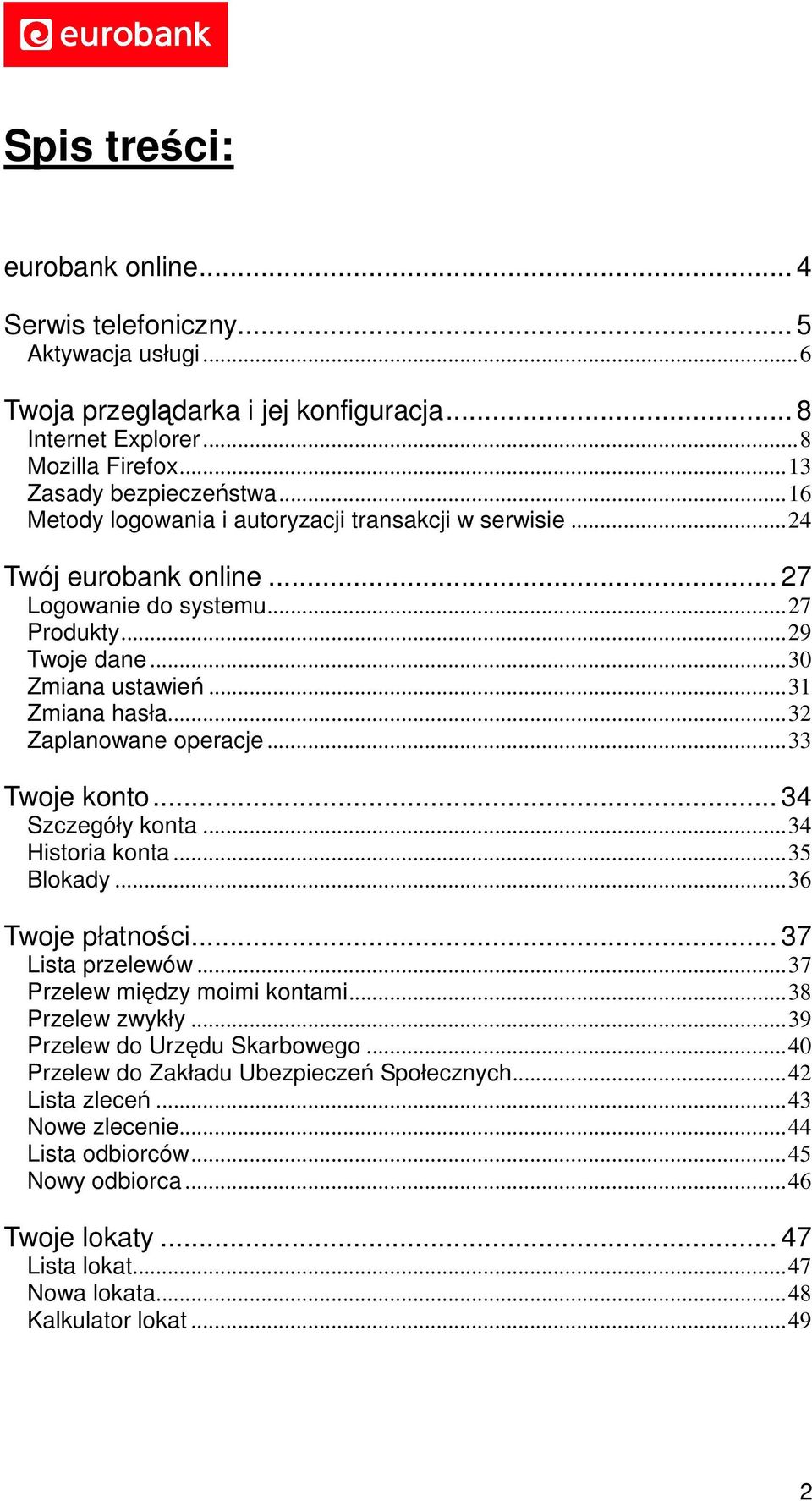 ..32 Zaplanowane operacje...33 Twoje konto... 34 Szczegóły konta...34 Historia konta...35 Blokady...36 Twoje płatności... 37 Lista przelewów...37 Przelew między moimi kontami...38 Przelew zwykły.