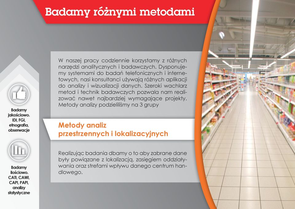 Szeroki wachlarz metod i technik badawczych pozwala nam realizować nawet najbardziej wymagające projekty.