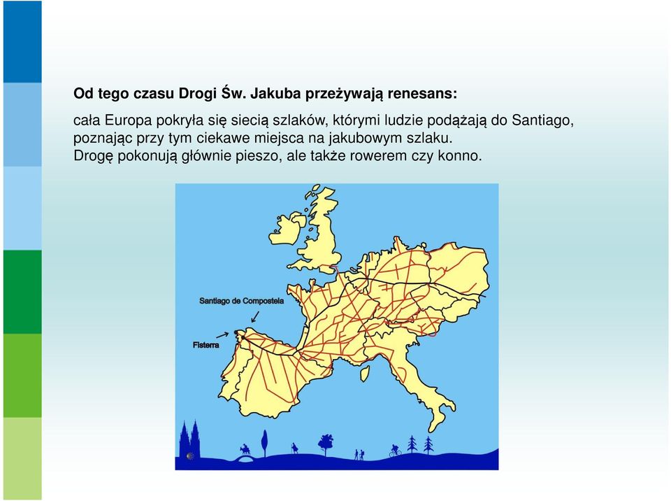 szlaków, którymi ludzie podążają do Santiago, poznając przy