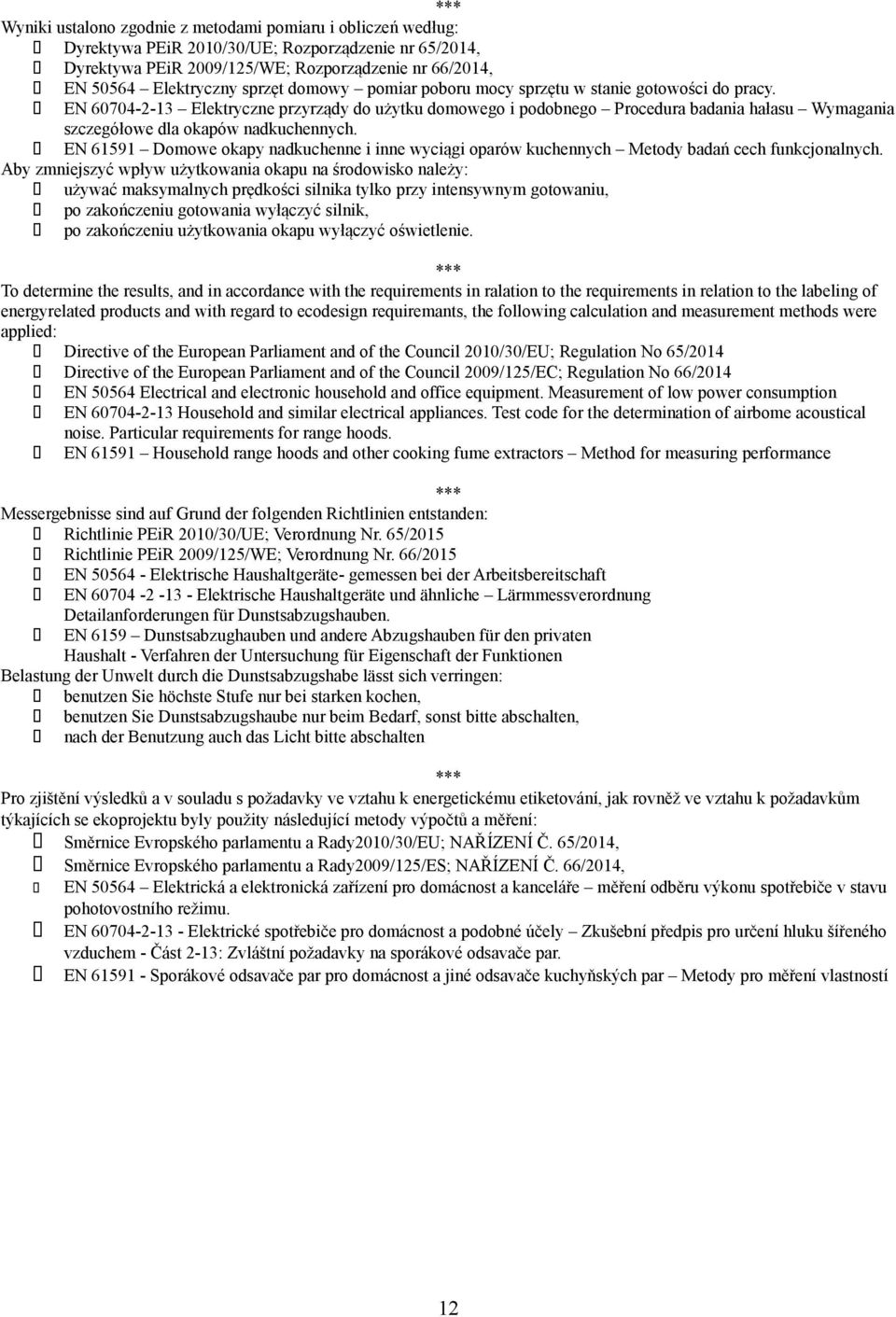 EN 60704-2-13 Elektryczne przyrządy do użytku domowego i podobnego Procedura badania hałasu ymagania szczegółowe dla okapów nadkuchennych.