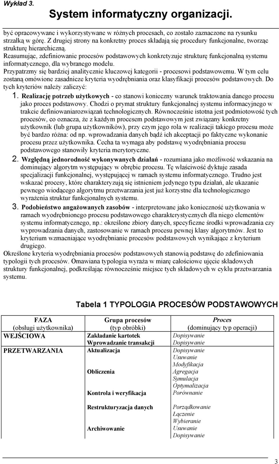 Reasumując, zdefiniowanie procesów podstawowych konkretyzuje strukturę funkcjonalną systemu informatycznego, dla wybranego modelu.