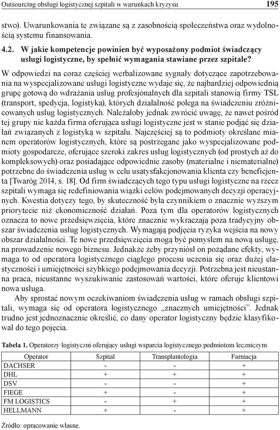 W odpowiedzi na coraz częściej werbalizowane sygnały dotyczące zapotrzebowania na wyspecjalizowane usługi logistyczne wydaje się, że najbardziej odpowiednią grupę gotową do wdrażania usług