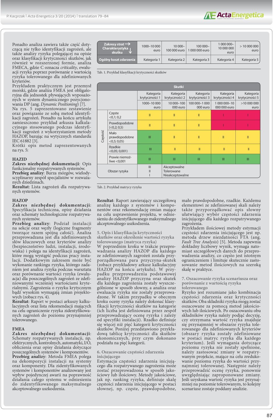 zdefiniowanych kryteriów. Przykładem praktycznym jest przemysł morski, gdzie analiza FMEA jest obligatoryjna dla jednostek pływających wyposażonych w system dynamicznego pozycjonowania DP (ang.