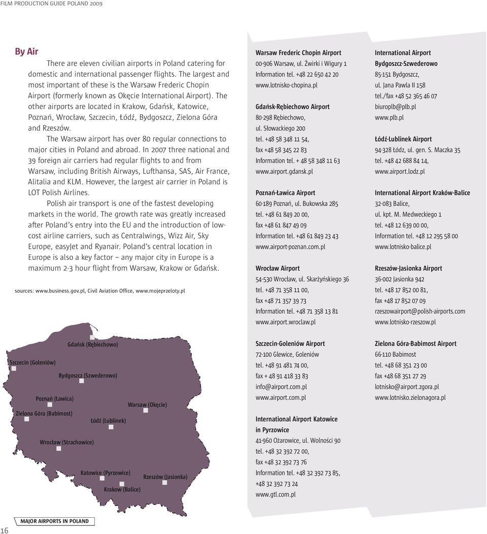 The other airports are located in Krakow, Gdańsk, Katowice, Poznań, Wrocław, Szczecin, Łódź, Bydgoszcz, Zielona Góra and Rzeszów.