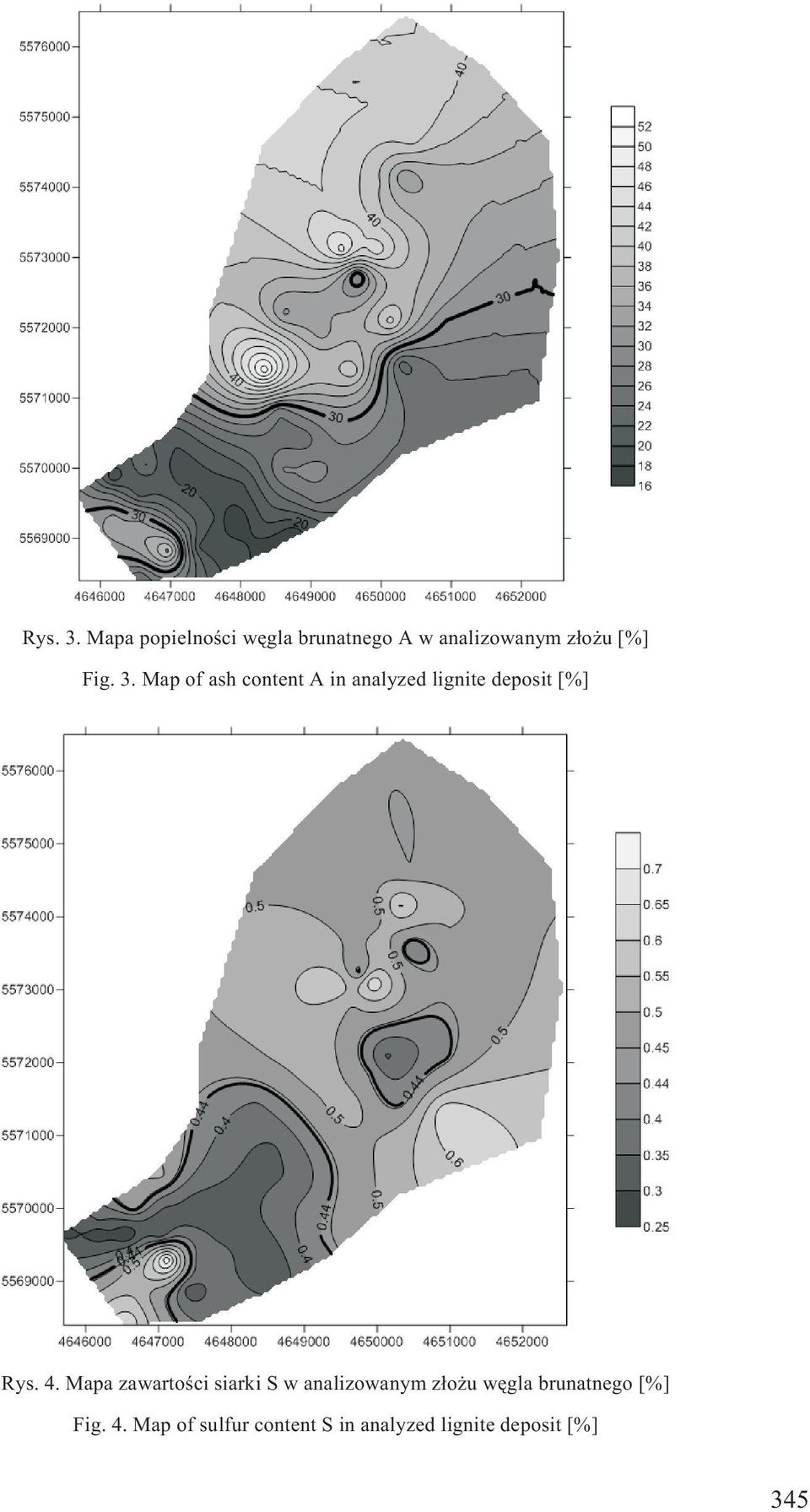 Map of ash content A in analyzed lignite deposit [%] Rys. 4.