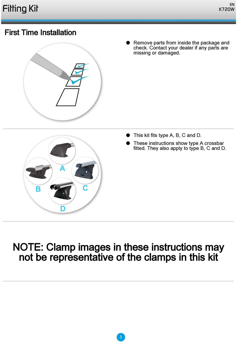 This kit fits type A, B, C and D. These instructions show type A crossbar fitted.