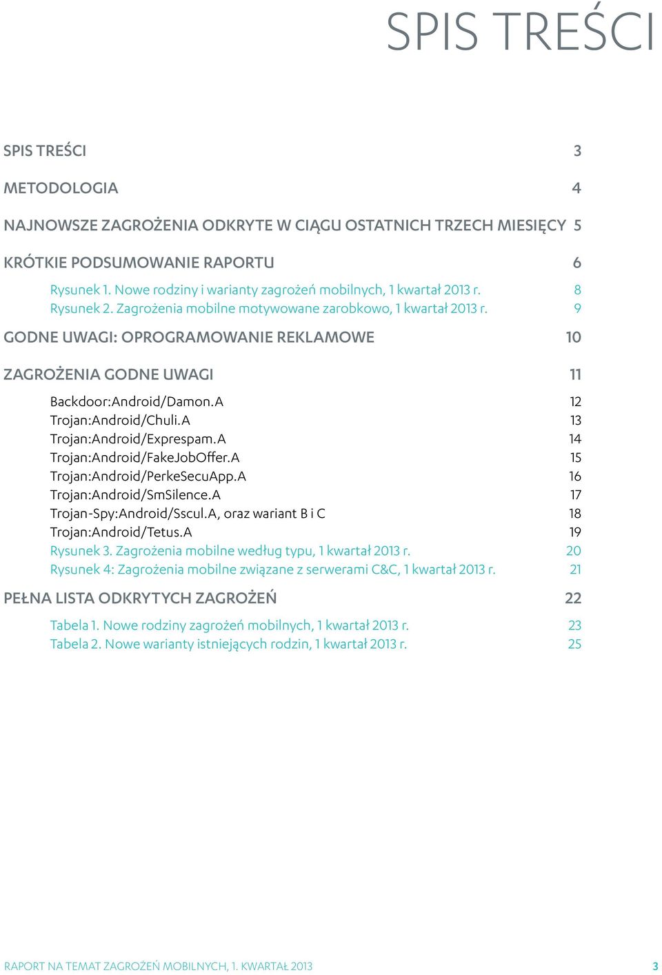 9 GODNE UWAGI: OPROGRAMOWANIE REKLAMOWE 10 ZAGROŻENIA GODNE UWAGI 11 Backdoor:Android/Damon.A 12 Trojan:Android/Chuli.A 13 Trojan:Android/Exprespam.A 14 Trojan:Android/FakeJobOffer.