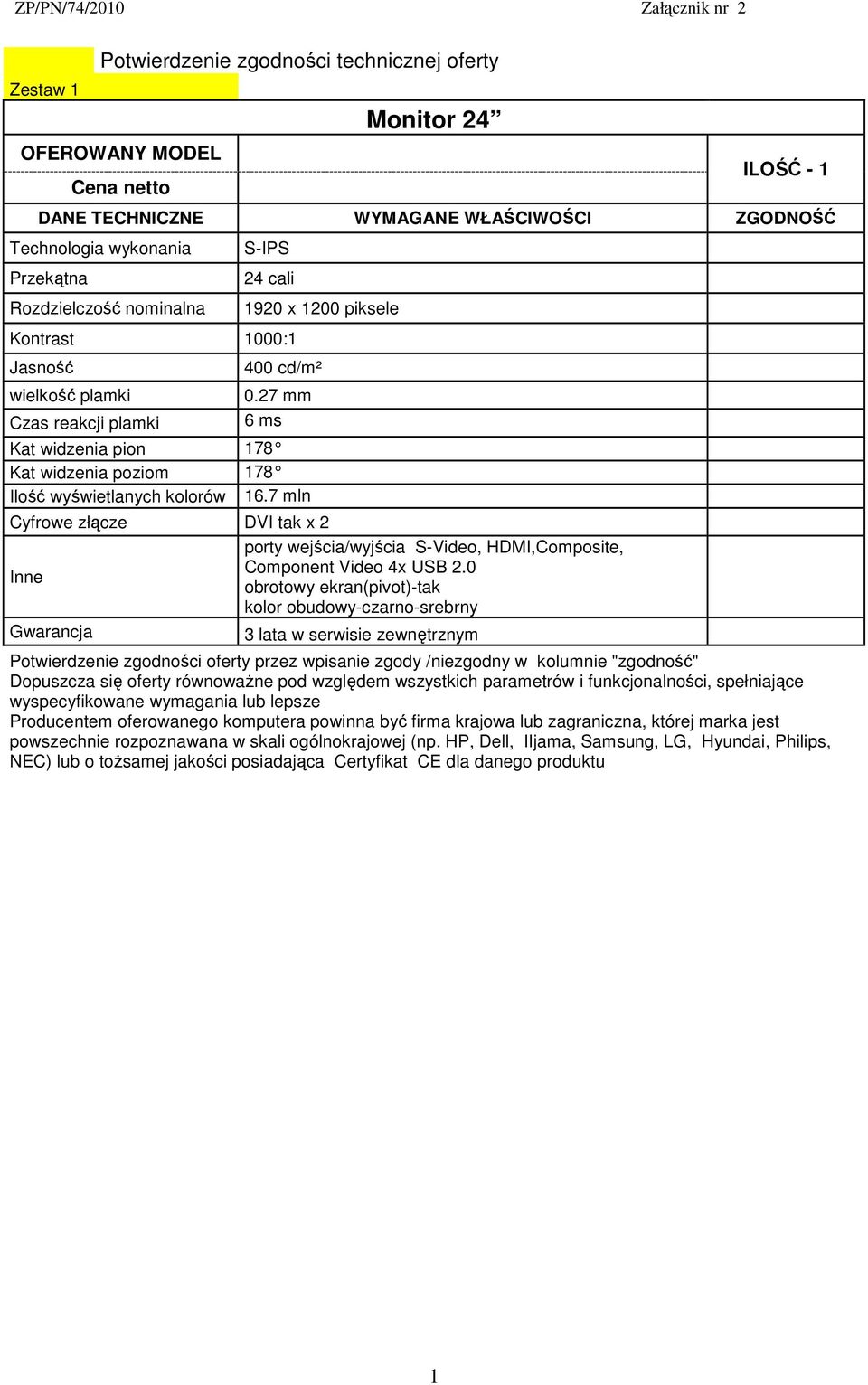 7 mln Cyfrowe złącze DVI tak x 2 porty wejścia/wyjścia S-Video, HDMI,Composite, Component Video 4x USB 2.