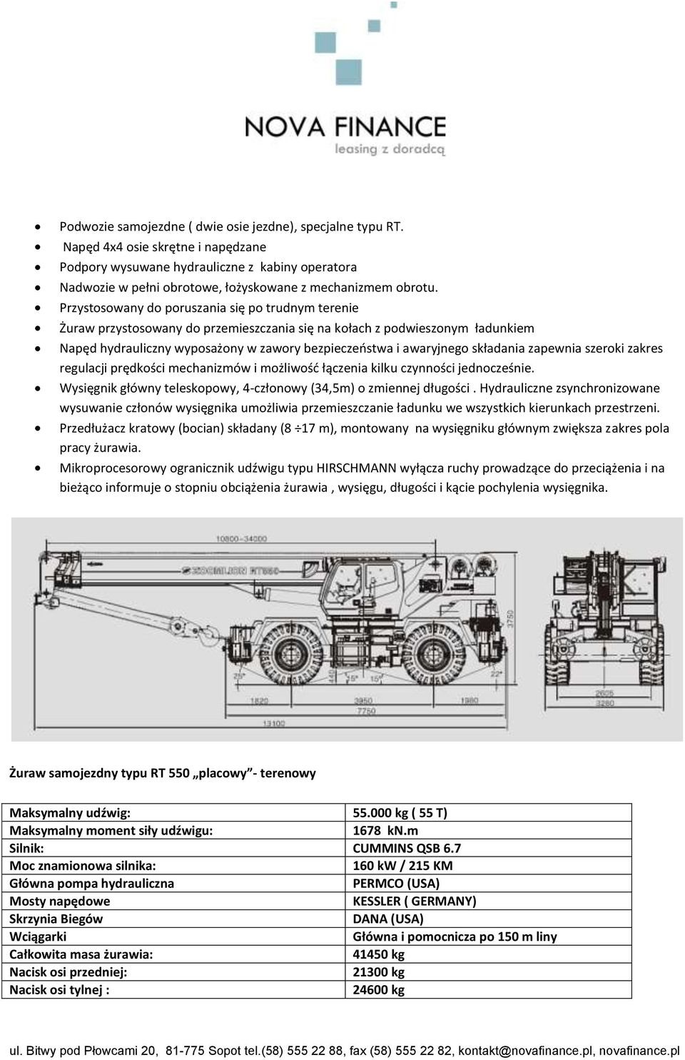 Przystosowany do poruszania się po trudnym terenie Żuraw przystosowany do przemieszczania się na kołach z podwieszonym ładunkiem Napęd hydrauliczny wyposażony w zawory bezpieczeostwa i awaryjnego