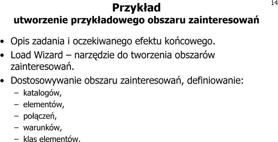 Load Wizard narzędzie do tworzenia obszarów zainteresowań.