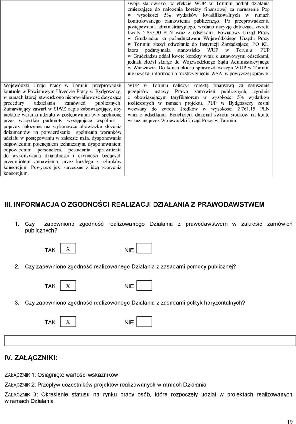 Powiatowy Urząd Pracy w Grudziądzu za pośrednictwem Wojewódzkiego Urzędu Pracy w Toruniu złożył odwołanie do Instytucji Zarządzającej PO KL, która podtrzymała stanowisko WUP w Toruniu.