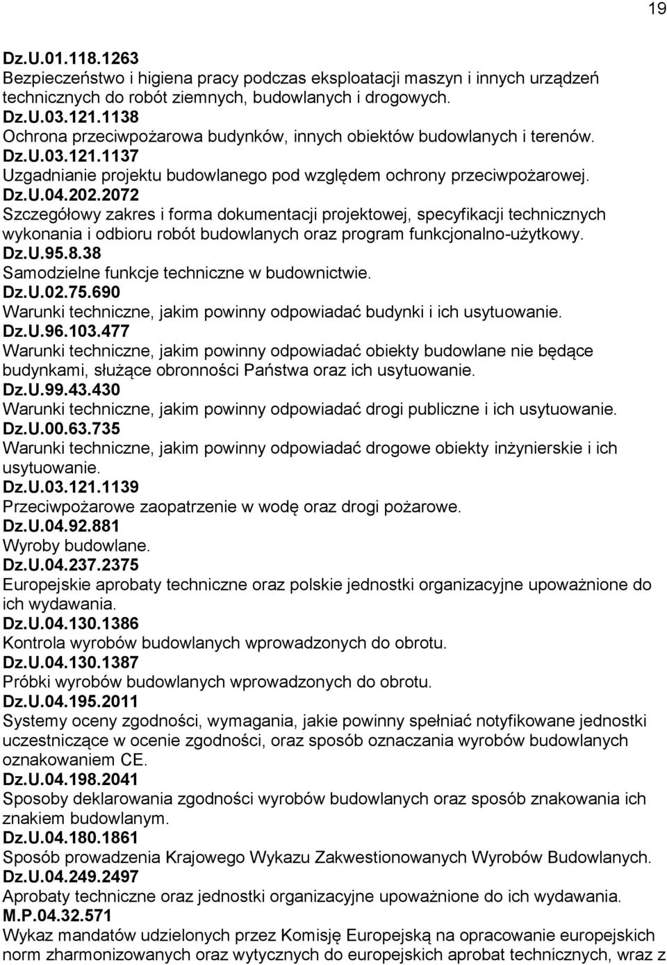 2072 Szczegółowy zakres i forma dokumentacji projektowej, specyfikacji technicznych wykonania i odbioru robót budowlanych oraz program funkcjonalno-użytkowy. Dz.U.95.8.