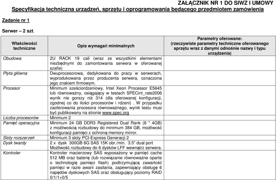 serwera w oferowanej szafie) Dwuprocesorowa, dedykowana do pracy w serwerach, wyprodukowana przez producenta serwera, oznaczona jego znakiem firmowym.