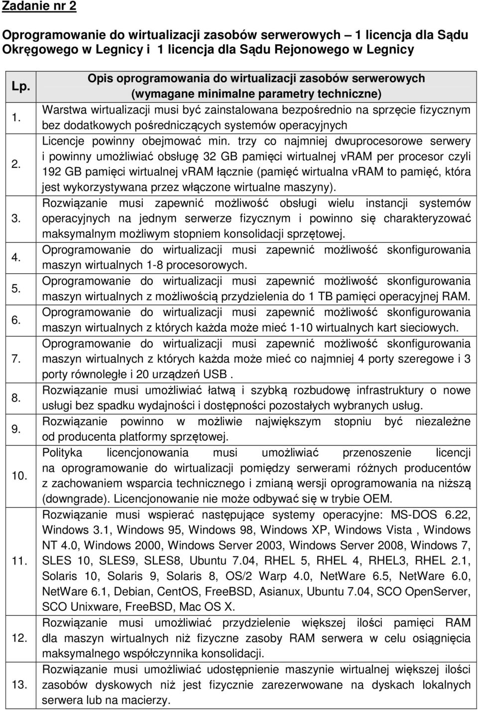 pośredniczących systemów operacyjnych Licencje powinny obejmować min.