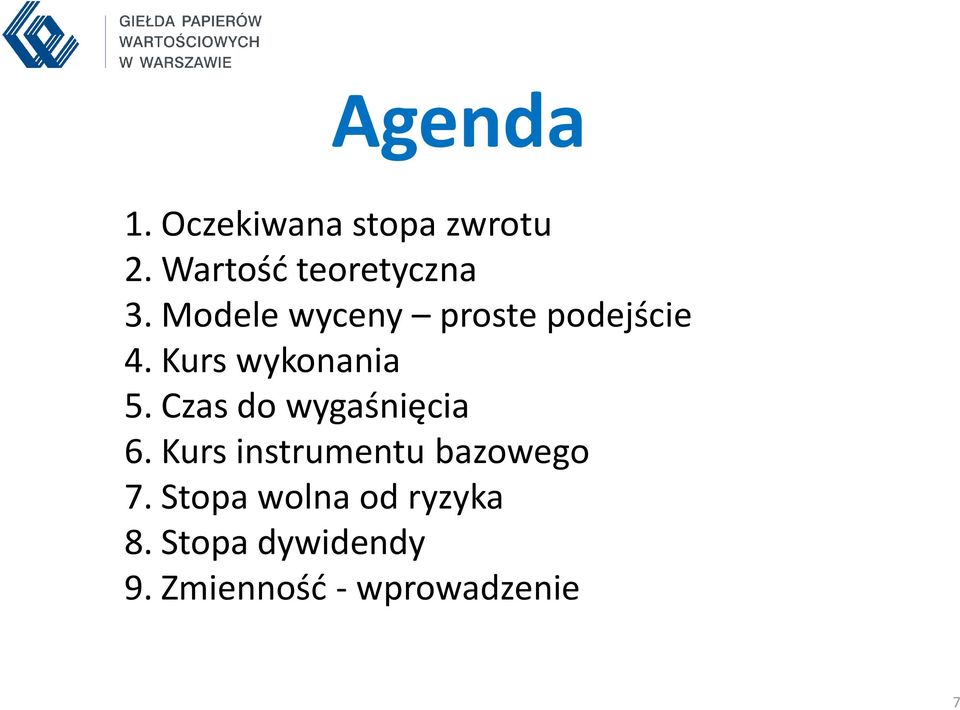 Czas do wygaśnięcia 6. Kurs instrumentu bazowego 7.