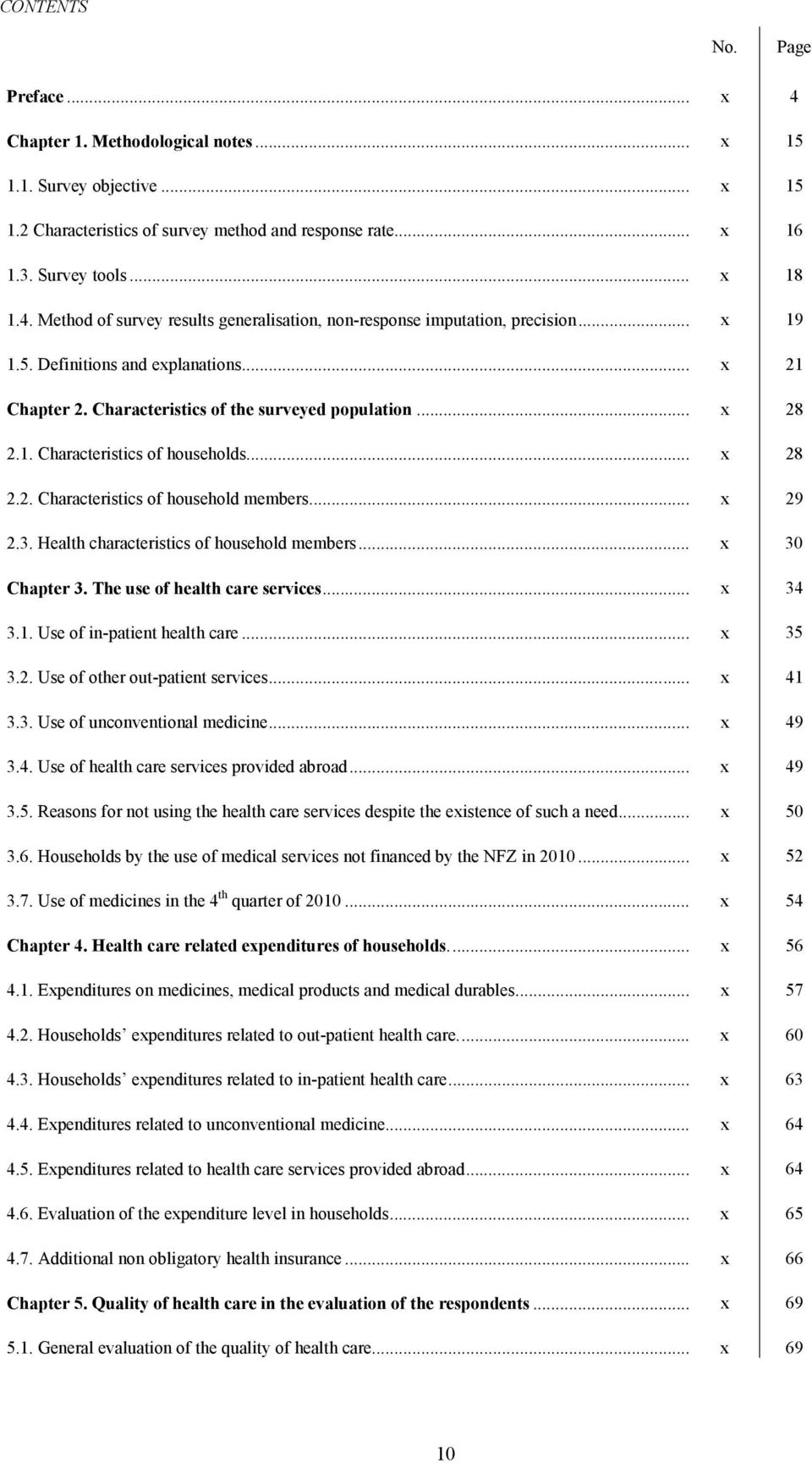 .. x 29 2.3. Health characteristics of household members... x 30 Chapter 3. The use of health care services... x 34 3.1. Use of in-patient health care... x 35 3.2. Use of other out-patient services.