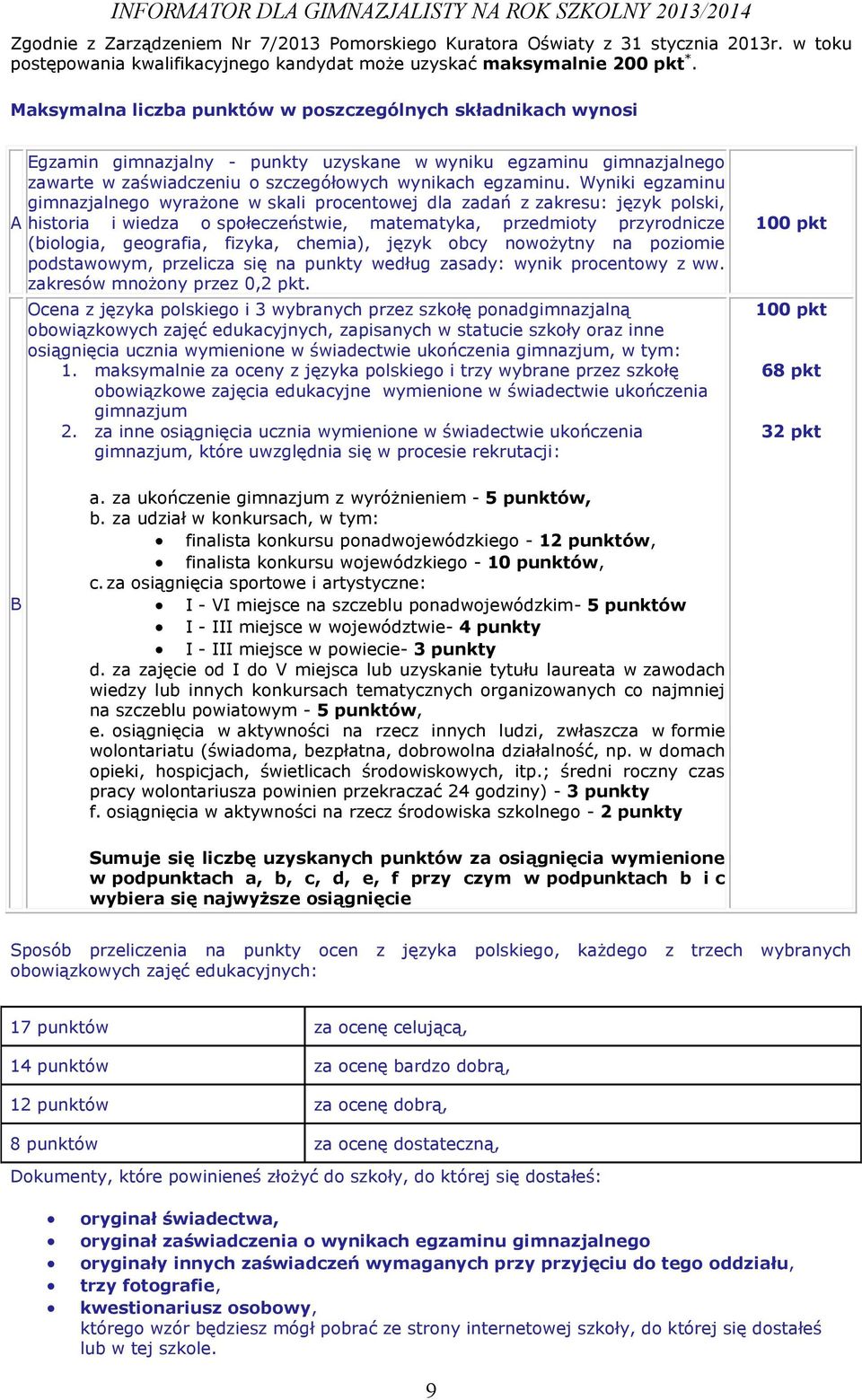 Wyniki egzaminu gimnazjalnego wyrażone w skali procentowej dla zadań z zakresu: język polski, historia i wiedza o społeczeństwie, matematyka, przedmioty przyrodnicze (biologia, geografia, fizyka,