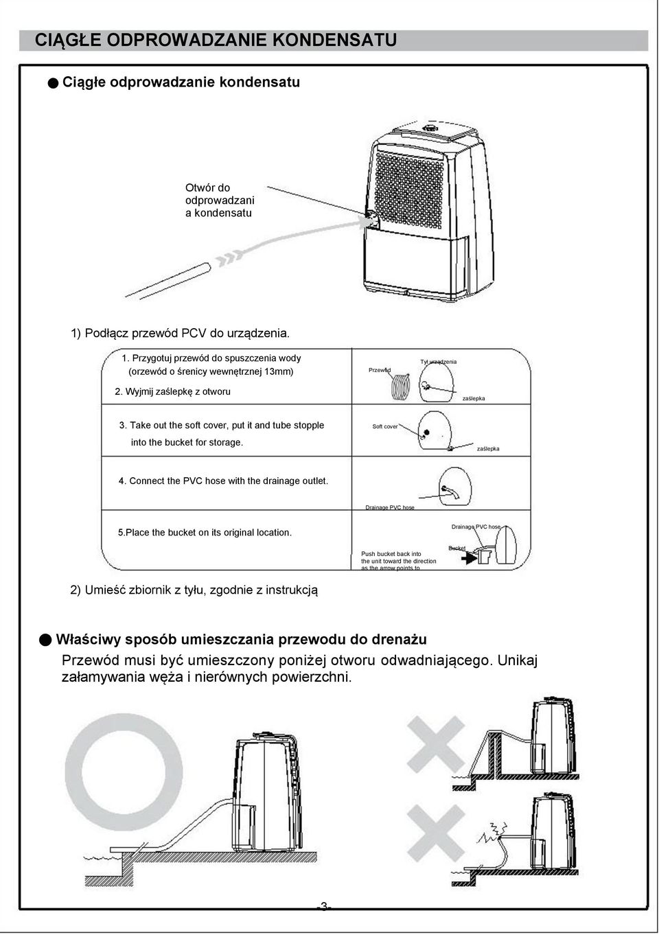 Take out the soft cover, put it and tube stopple Soft cover into the bucket for storage. zaślepka 4. Connect the PVC hose with the drainage outlet. Drainage PVC hose 5.