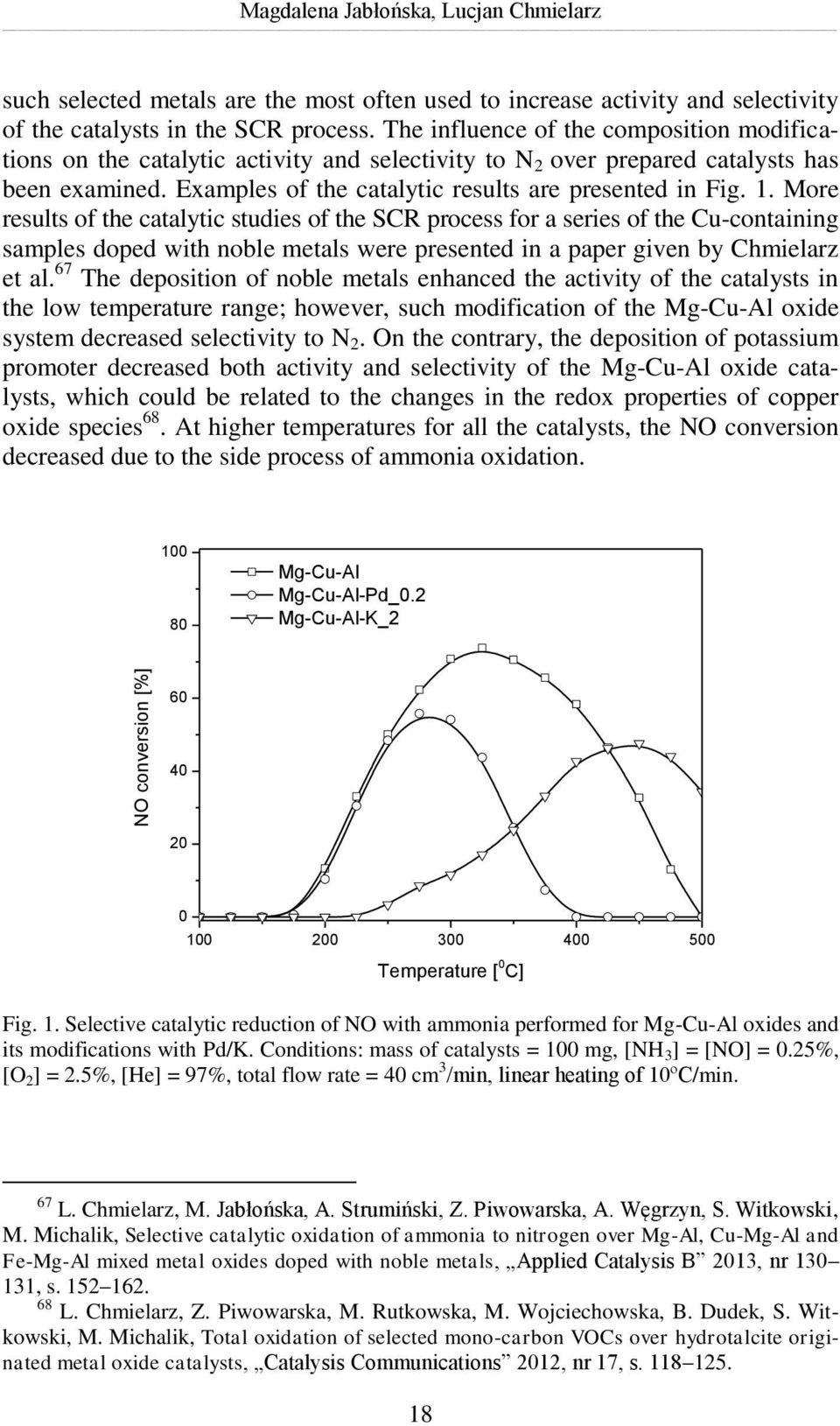 More results of the catalytic studies of the SCR process for a series of the Cu-containing samples doped with noble metals were presented in a paper given by Chmielarz et al.