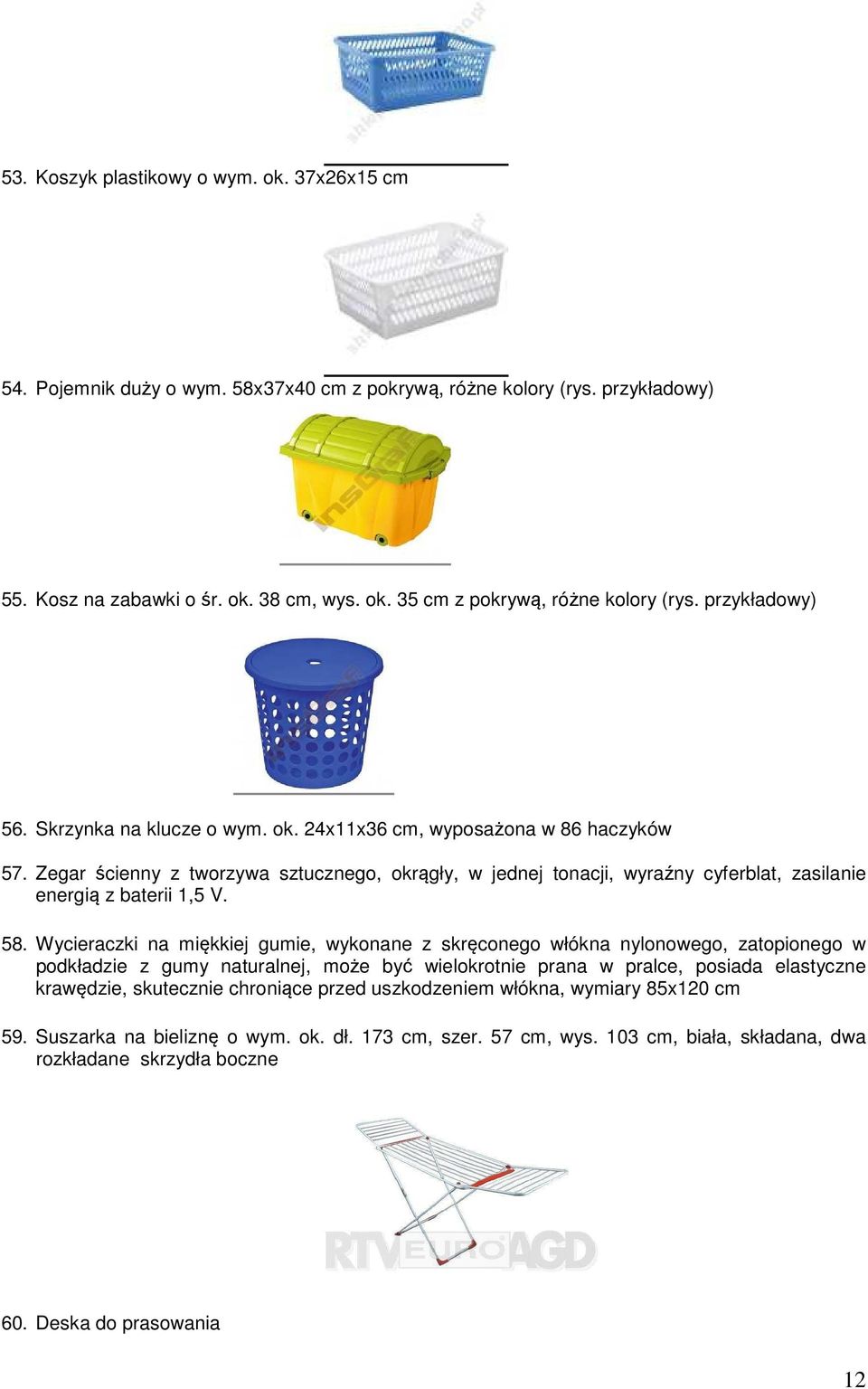 Zegar ścienny z tworzywa sztucznego, okrągły, w jednej tonacji, wyraźny cyferblat, zasilanie energią z baterii 1,5 V. 58.